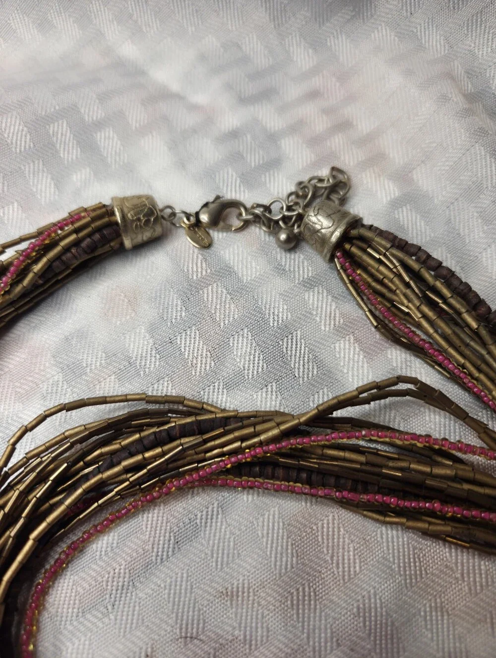 Chicos Earth Tones Beaded Multi Strand Hip Belt Glass Metalic Wood Beads Brown